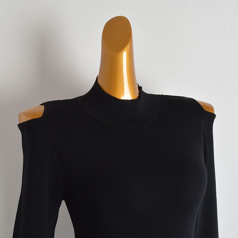 Sample Clothes New Solid Half-high Collar Long Sleeve Knitted Dress Women Clothes Spring and Autumn Slim Fit Slimming Sexy off-Shoulder Long Dress