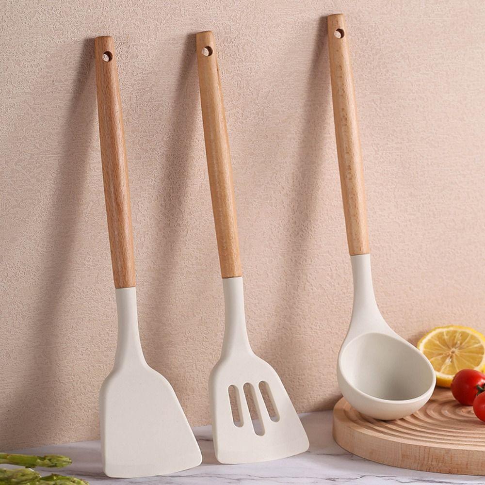 3Pcs Heat Resistant Non-Stick Spatula Wooden Handle Cooking Turner Spatula  Home Cooking