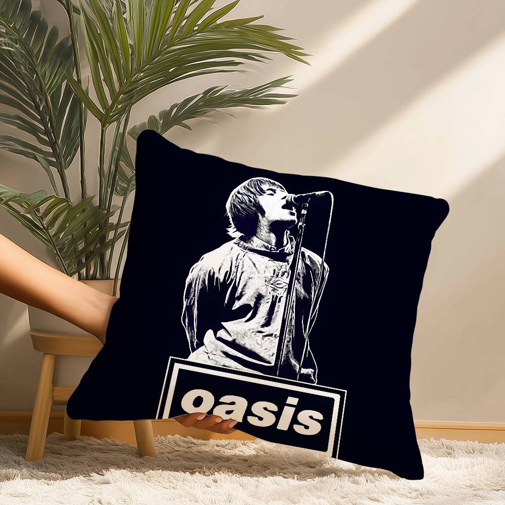 O-Oasis Rockband Kissenbezug Kurzplüsch Druck Kissenbezug Quadratische Wurfkissenbezüge Sofa Heimdeko