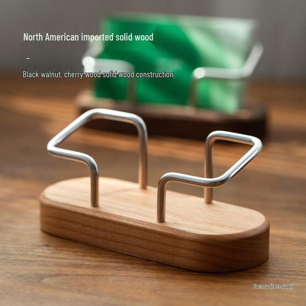 High-End Black Walnut Business Card Holder for Reception Desk with Large Capacity and Custom Logo.