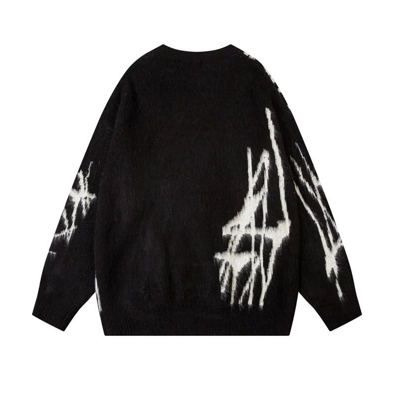 Unisex Oversized Knit Sweater With Graphic Jacquard Casual Streetwear Pullover Winter