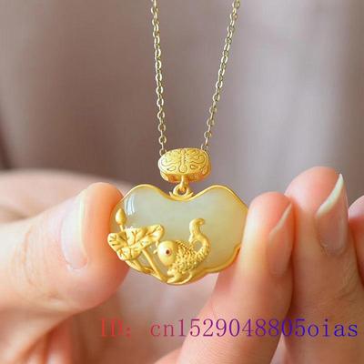 Collier pendentif carpe en jade blanc Lotus Zircon Calcédoine Argent 925 Pierre précieuse Agate Cadeaux Cristal Mode Femmes Chinoises Amulette