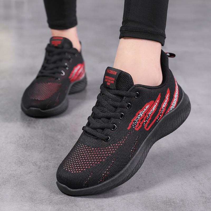 Spring and Autumn Women's Shoes Mesh Breathable Sneakers Women's Walking Casual Travel Shoes Lightweight Flying Weaving Student Running Shoes
