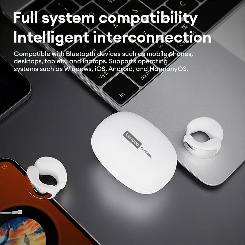 Originální bezdrátová sluchátka Lenovo RS121 OWS otevřeného typu, s klipem na ucho, Bluetooth sluchátka, HiFi zvuk, pro sport a hry, s nízkou latencí, s mikrofonem, Nové