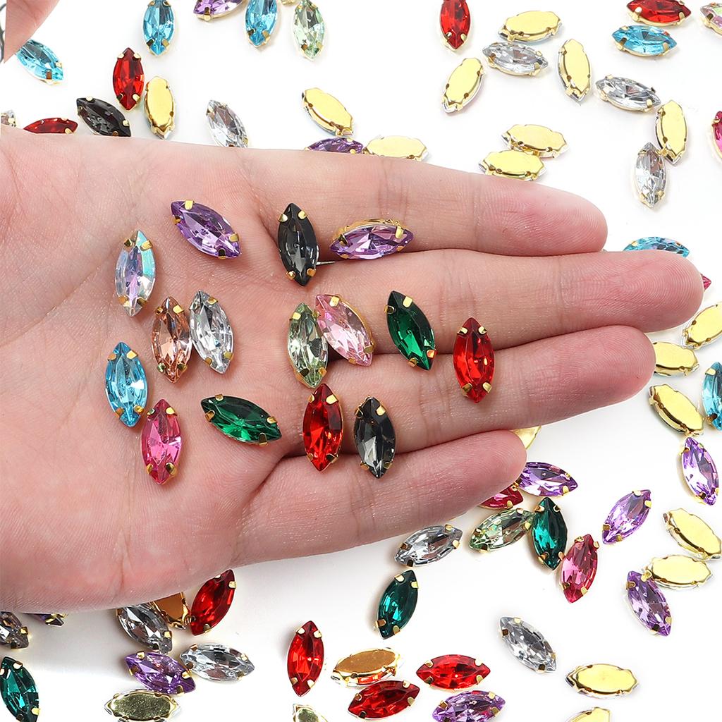 50pcs/lot Horse Eye Sewing Claw Rhinestones Crystals Glass Beads Buttons Stones Sew On Rhinestone For Clothes Sewing Accessories