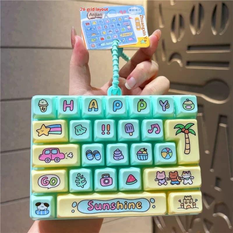 Simulation Keyboard Stress Relief Fidget Keychain 26 Grids Cute Animal Diary Pattern for Kids Party Bag Filler Small Gift