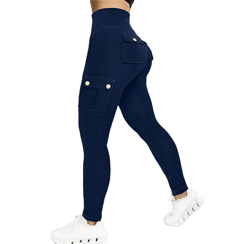 High Waist Butt Lifting Workout Leggings for Women Slim Fit Cargo Style Stretchy Athletic Pants with Pockets for Fitness Training