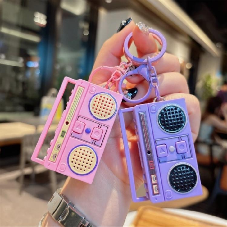 Vintage Tape Recorder Keychain Small Recording Music Box Pendant Keyring Backpack Ornament for Birthday Couple Present