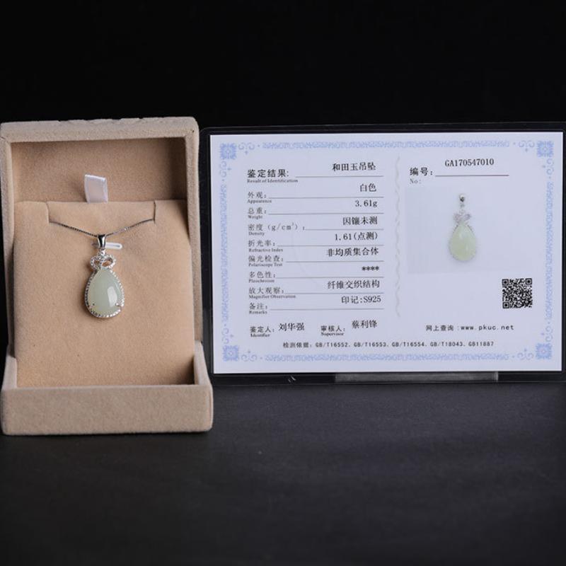 Tancise 925 Sterling Silver Classic Women Jade Necklace Pendant Zircon Fashion Gift