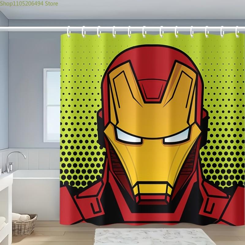 

1pc Marvel Iron for Man Shower Curtain - Vibrant Red & Golden Design, Waterproof Polyester, 12 Hooks Included, Perfect for Hom 90x180cm