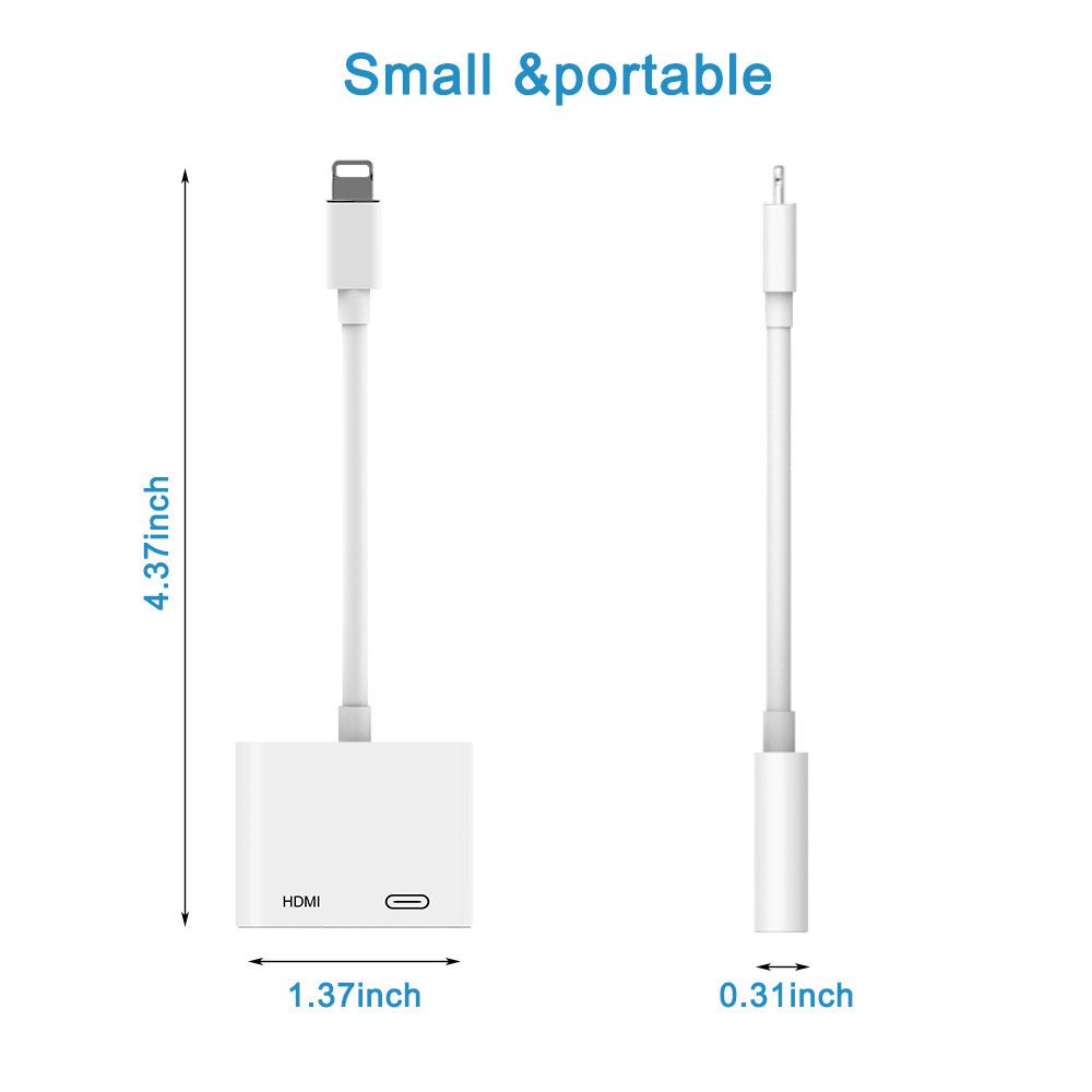 Lightning 8pin Male to HDMI Female+8pin Female Lightning Digital AV Adapter for iPhone 13/12/11/8/7