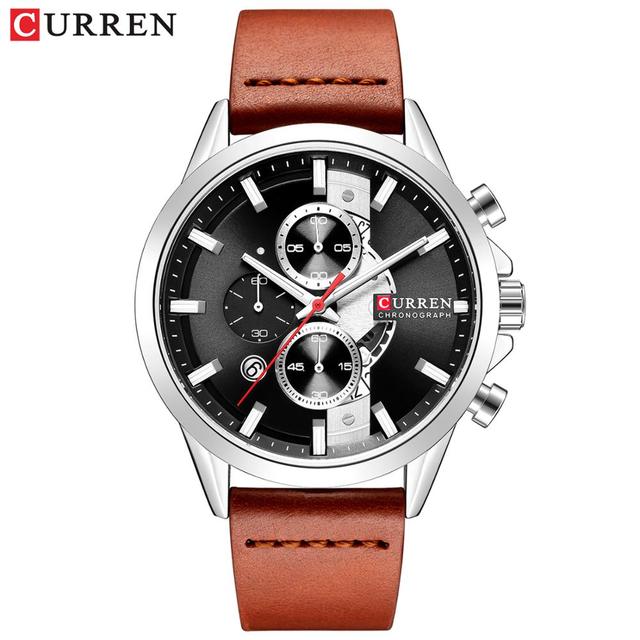 CURREN Luxury Brand Watches for Man Casual Clock with Chronograph Luminous Hands Leather Straps Wristwatches Male