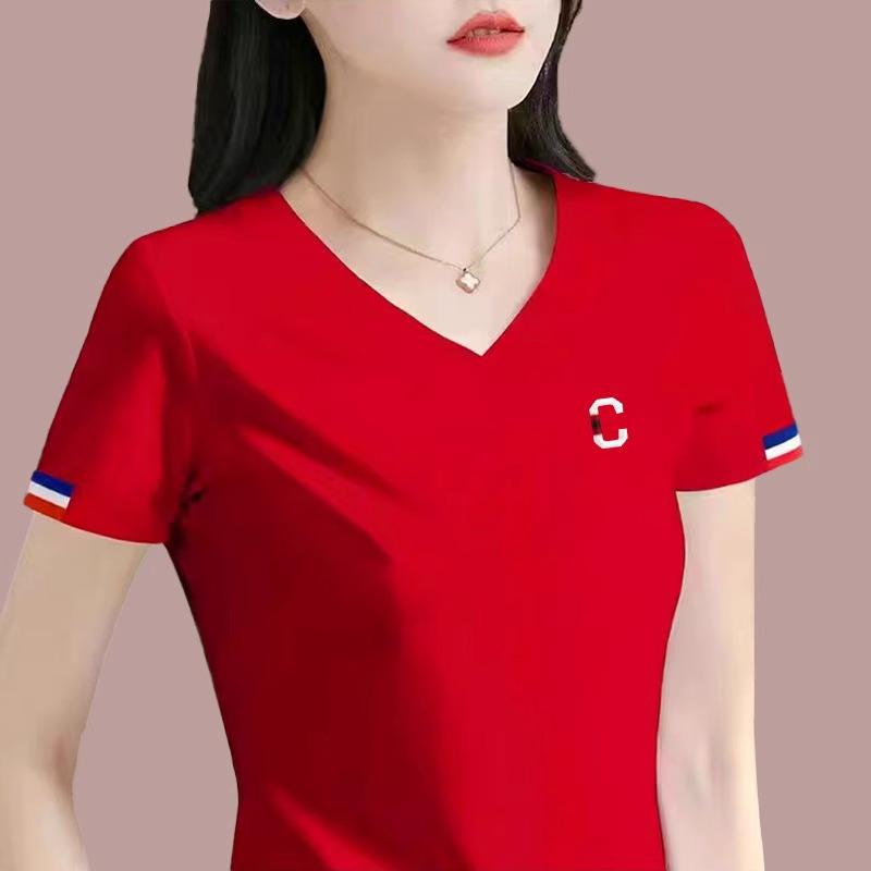 Women's 2025 Summer V-Neck Cotton White Short-Sleeve T-Shirt - High-End, Stylish, Hot-Selling Top