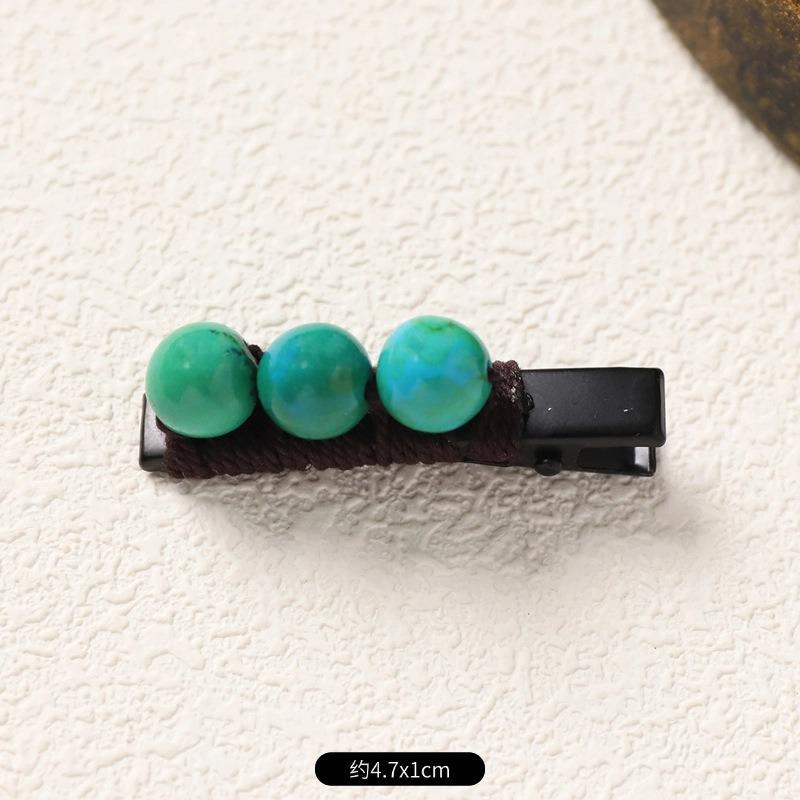 Retro Handmade Hairpin Niche Exquisite Woven Turquoise Beeswax Bangs Side Clip Tibetan Hair Jewelry