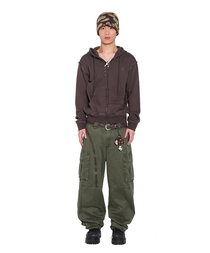 AAKAM Oblique Zippered Cargo Pants (Khaki)