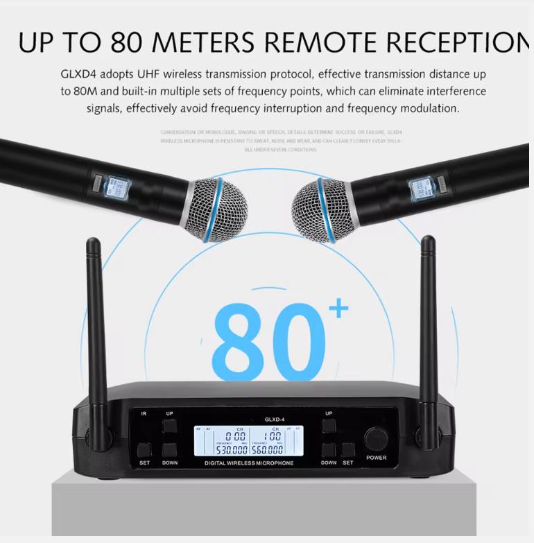 GLXD4 Professional Dual Wireless B58a Microphone System UHF Dynamic Dual Handheld Mic for Stage Karaoke Singing Speech Wedding