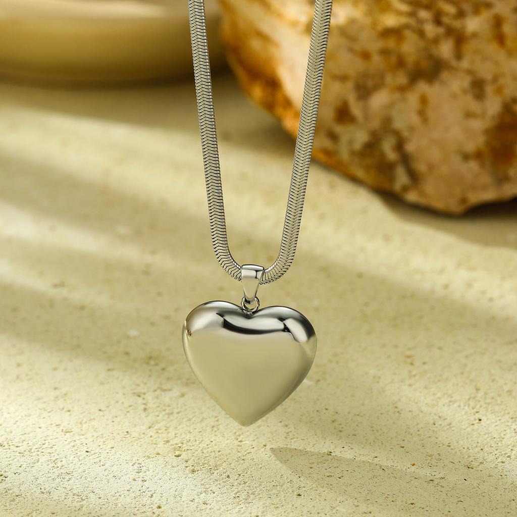GEMCHIC Women's Heart Shape Stainless Steel Snake Chain Necklace