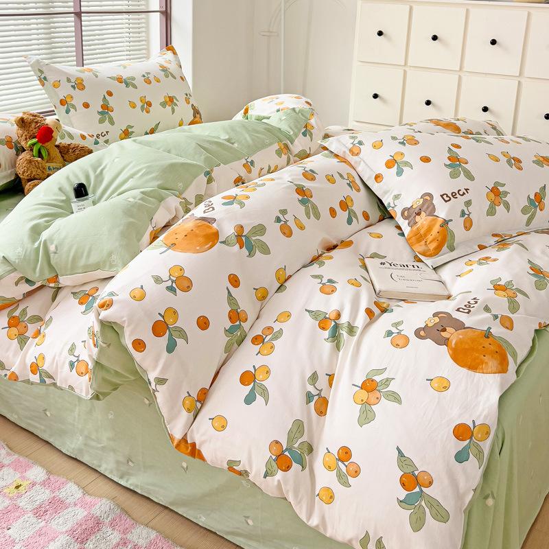 Vierteiliges Set aus Bettwäsche aus reiner Baumwolle, Bettbezug, Bettwäsche, dreiteiliges Bettlaken-Set für den Schlafsaal