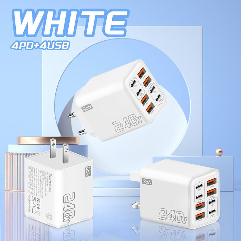 240W Gan Usb C Charger 8 In 1 Fast Charging Phone Charger Power Adapter For Eu/Us/Uk Plug Wall Charger