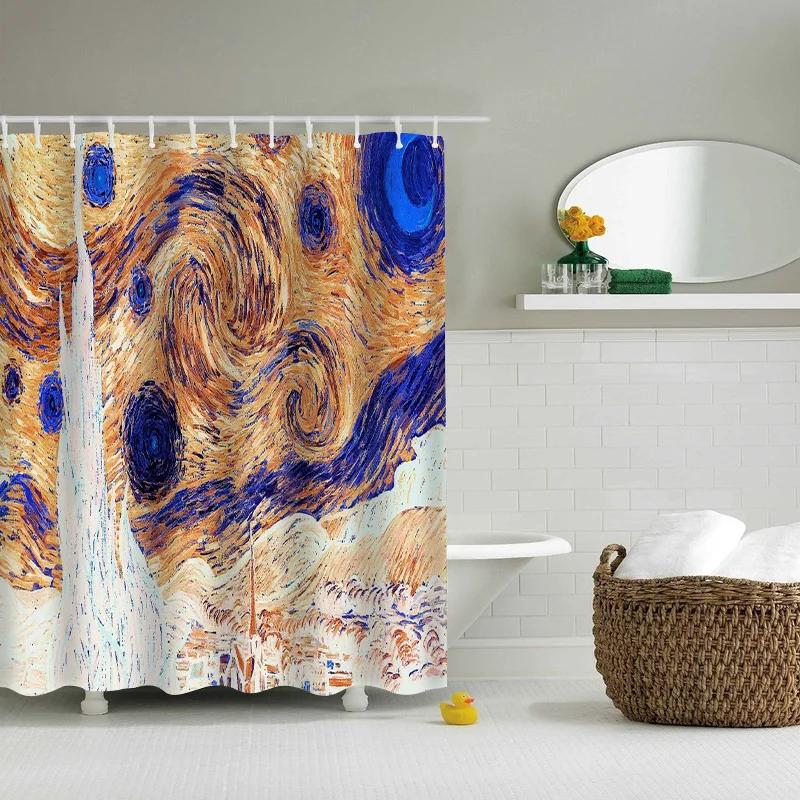 Space Shower Curtain Himalaya Mountain Tops At Starry Night Time with Stars Earth Cosmos Cloth Fabric Bathroom Decor with Hooks