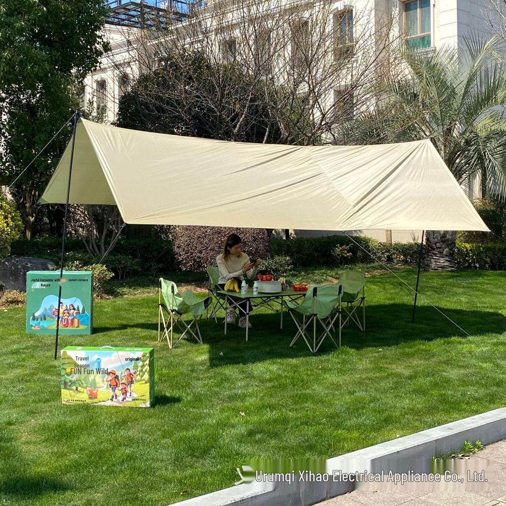 3x4.5m Silver-Coated Camping Tarp Tent: Sun, Rain & UV Protection Canopy.