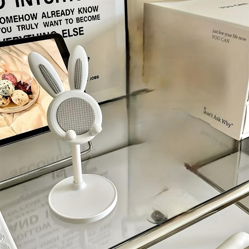 Flexible Adjustable Cartoon Rabbit Phone & Tablet Stand with Telescopic Desktop Holder, ABS Material, for Home & Office Use