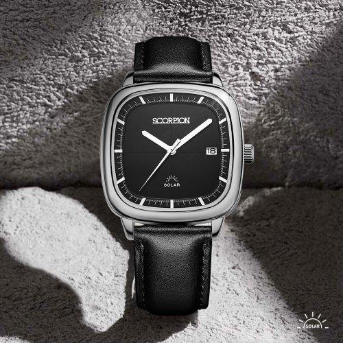 

[SCORPION] SCORPION 37mm Solar Quartz Men s Leather Wristwatch S12L-BK FREE