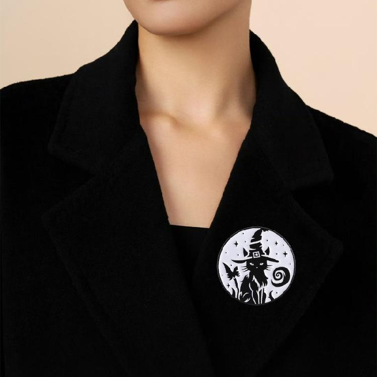 Gothic Halloween Brooch Punk Style Enamel Lapel Pin Witch Black Cats Moon Designs Jewelry Accessories Gift