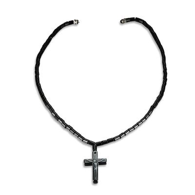 Colar de pingente de Jesus com crucifixo de cruz de hematita artificial masculina