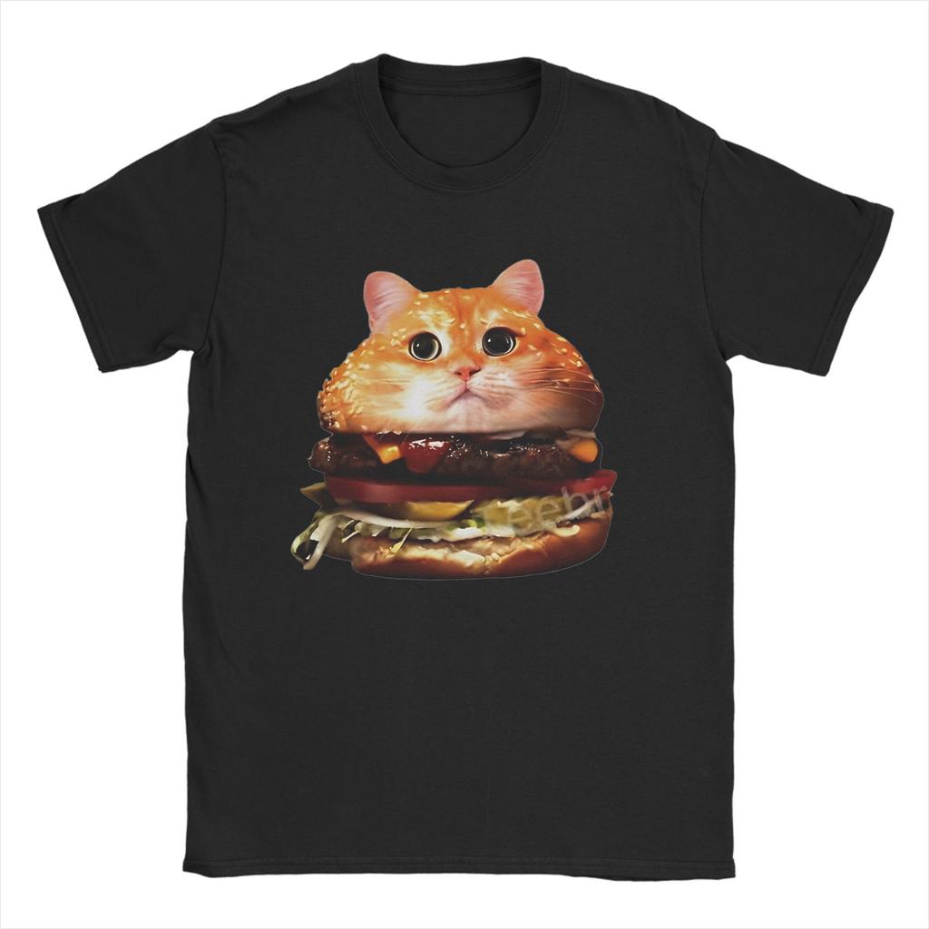 Men T Shirt Hamburger for cats shop T-Shirts Trendy Cool  Summer Tees Vintage Custom DIY Pure Cotton Clothes Birthday Gift