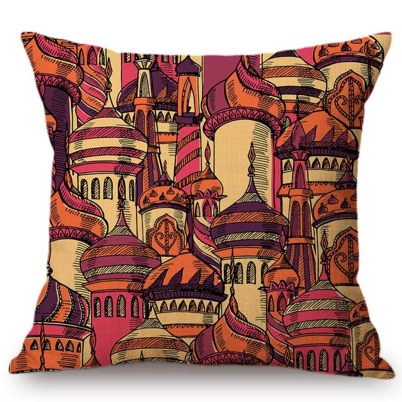 Muslim Ramadan Kareem Eid Mubarak Festival Home Decoration Sofa Cushion Cover Cartoon Hand Sketch Islam Mosque Throw Pillow Case