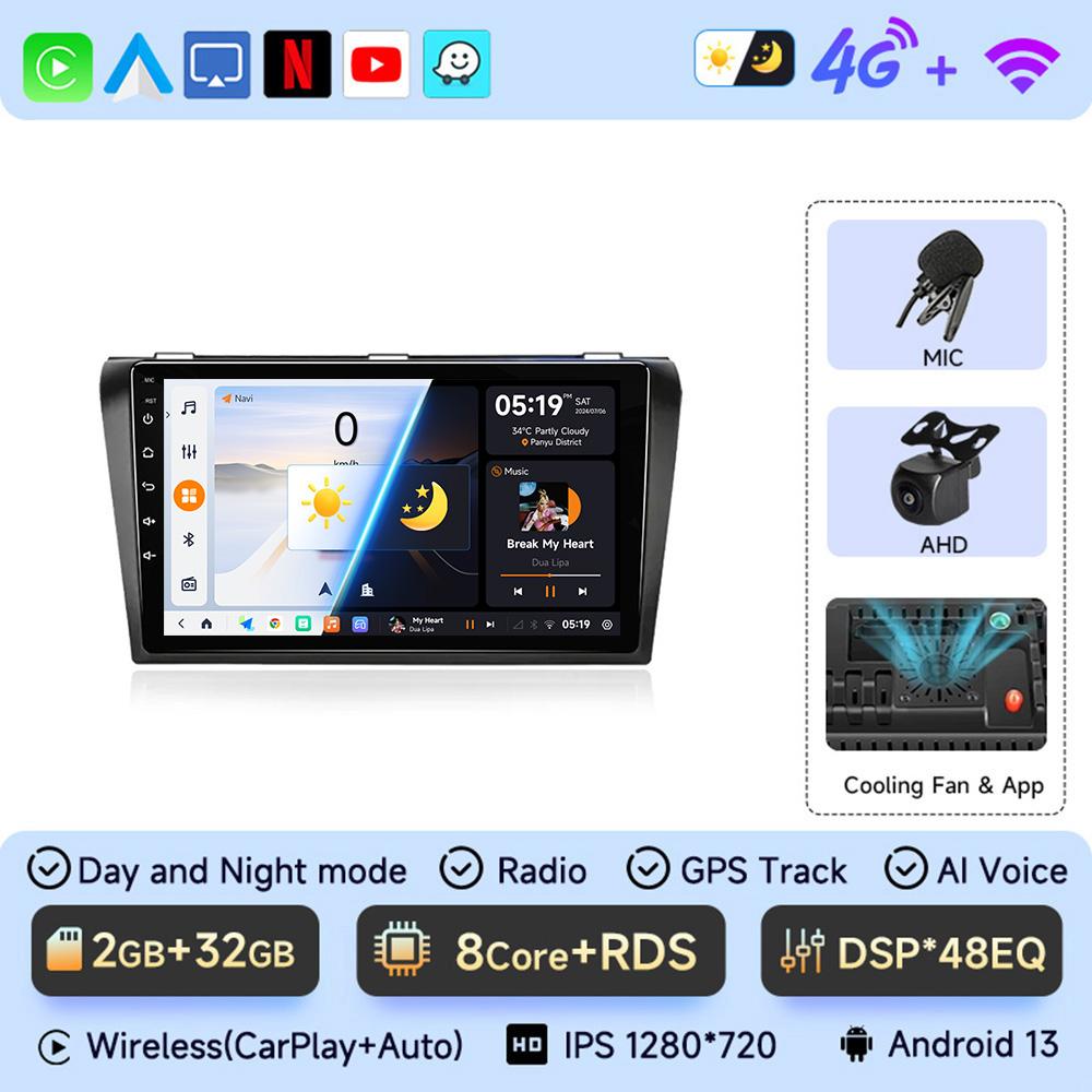 JIUYIN Wireless CarPlay Android 13 Auto 9inch Car Radio for Mazda 3 Bk Maxx Axel 2004-2013 GPS Car Smart Systems Smart Car Radio