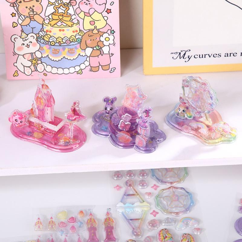 Glow In The Dark 3D Crystal Embossed Stickers Luminous Stacking Toy DIY Splicing Decorative Ornaments for Children Handmade