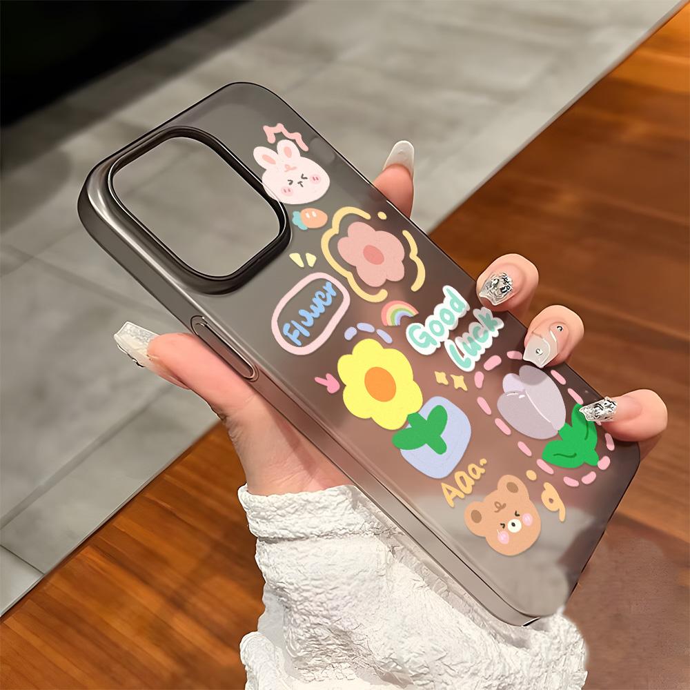 Mobile Phone Cases for iPhone 11 13 15 Pro Max 12 14 Pro Max Case iPhone 16 15 Plus 13 Pro 12 Mini 13 Mini Frosted Texture Painted Cartoon Flowers