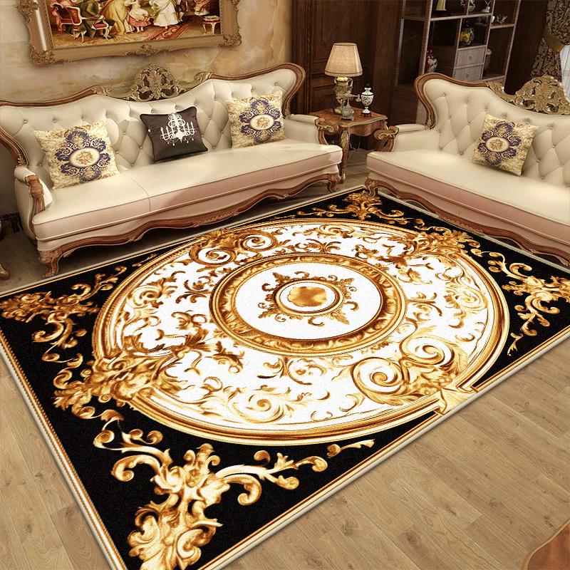 Tappeto di Lusso Dorato per Soggiorno Europa Grande Area Divano Tappeti Lavabili Decorazione Casa Tappetino Antiscivolo per Camera da Letto Comodino