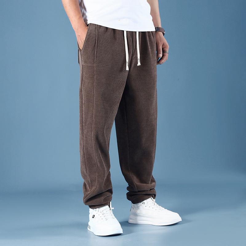 Men's Plus Size Fleece-Lined Corduroy Pants - Straight, Loose Fit, Autumn/Winter Casual Trousers
