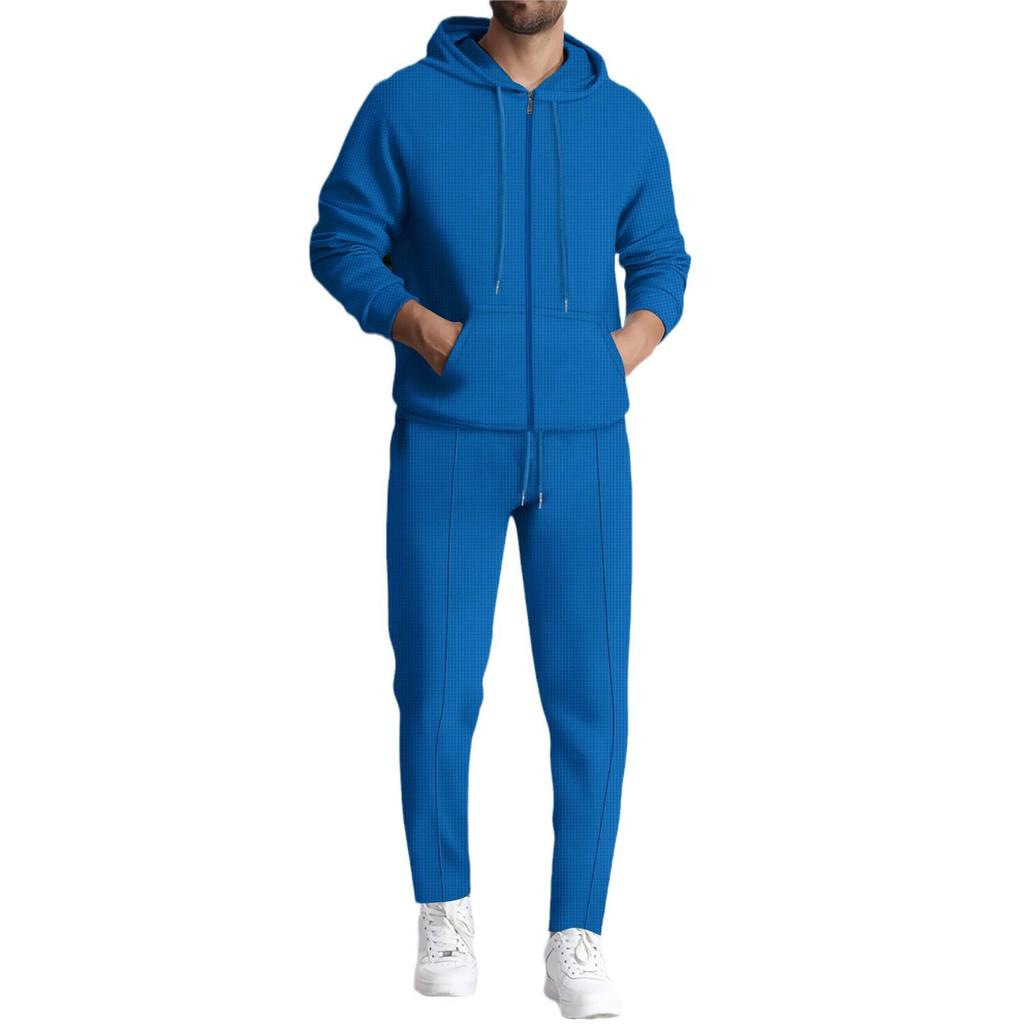 2024 Winter Waffle Pocket Zipper Hooded Jacket & Long Pants Set
