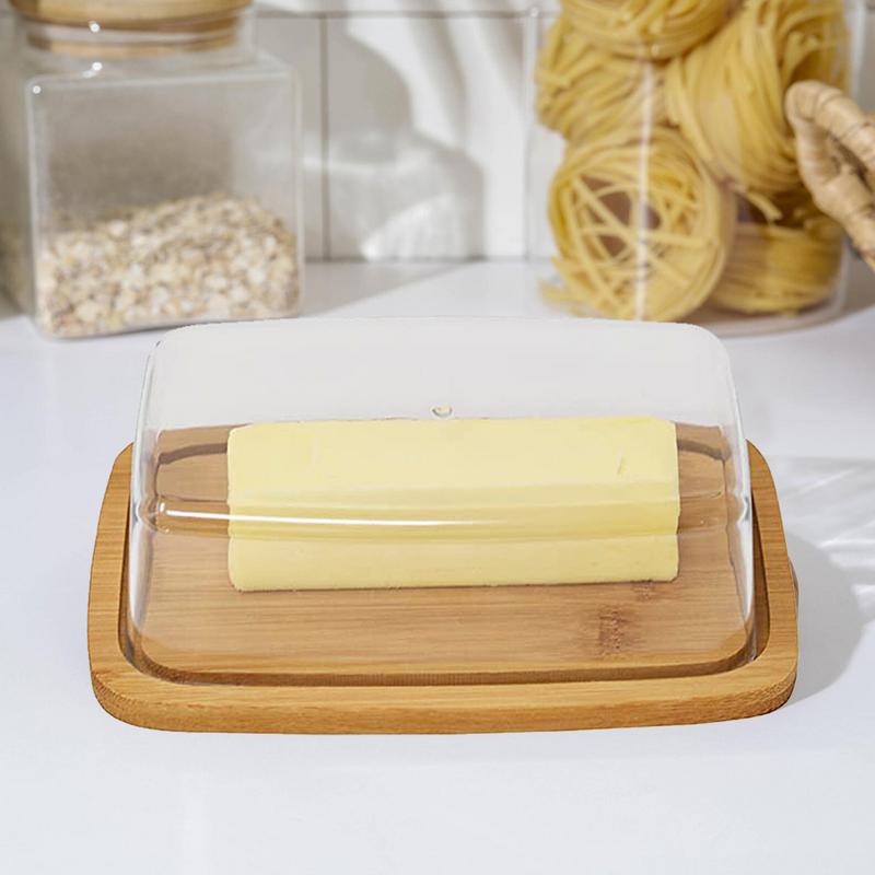 Butter Dish with Lid Covered Butter Holder for Countertop Bamboo Butter Keeper Storage Container for West and East Coast Butter