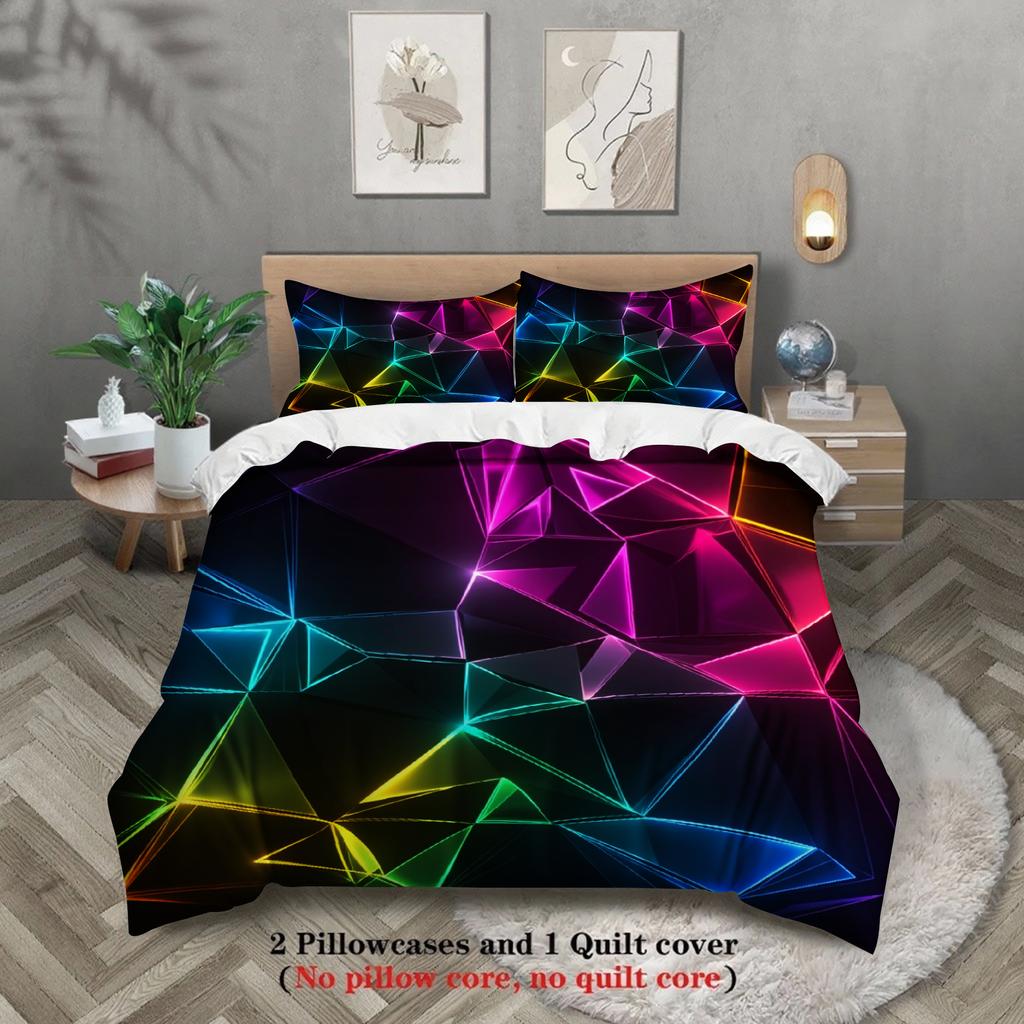 2/3Pcs Breathable Geometric Pattern Duvet Cover Set, All Season Machine Washable Bedding with Pillowcases