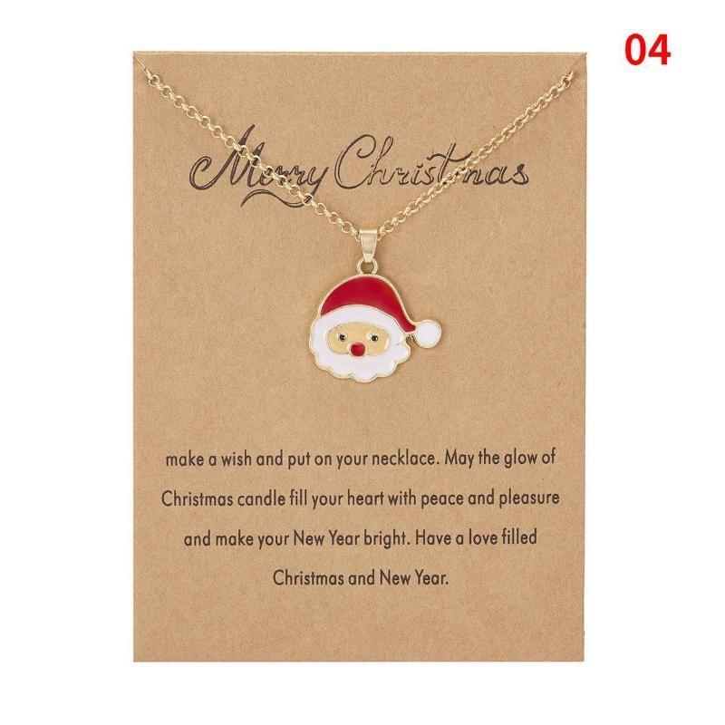 Charm Christmas Necklace for Women Men Merry Christmas Snowman Santa Claus Pendant Link Chain Necklace Xmas Jewelry Gifts