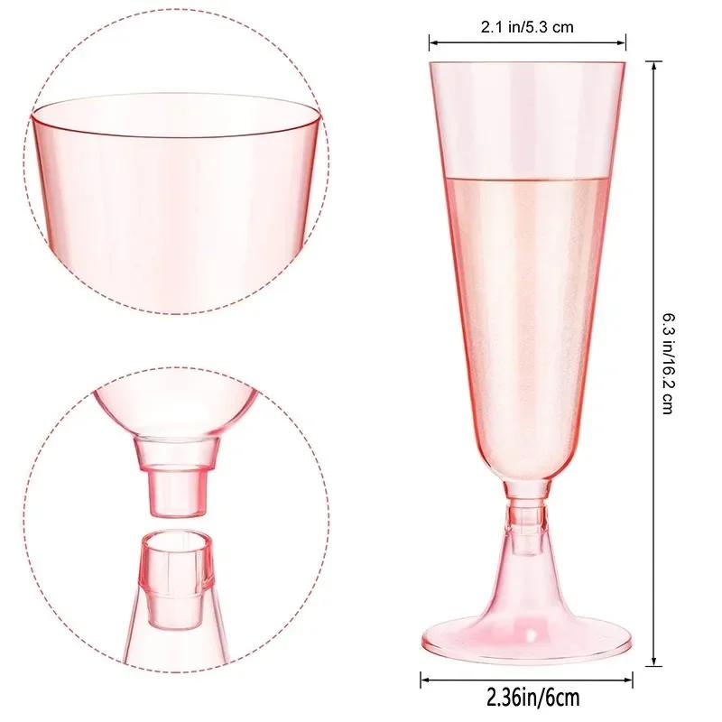 25pcs Champagne Glasses Disposable Cocktail Glasses Plastic Red Wine Glasses Tall Glasses Gold Powder Martini Glasses Party Bar