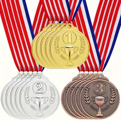 18-Pack Golden Silver Bronze Award Medals Set Numbered 1st 2nd 3rd Place Alloy Medals Universal Fit for Sports and Competitions
