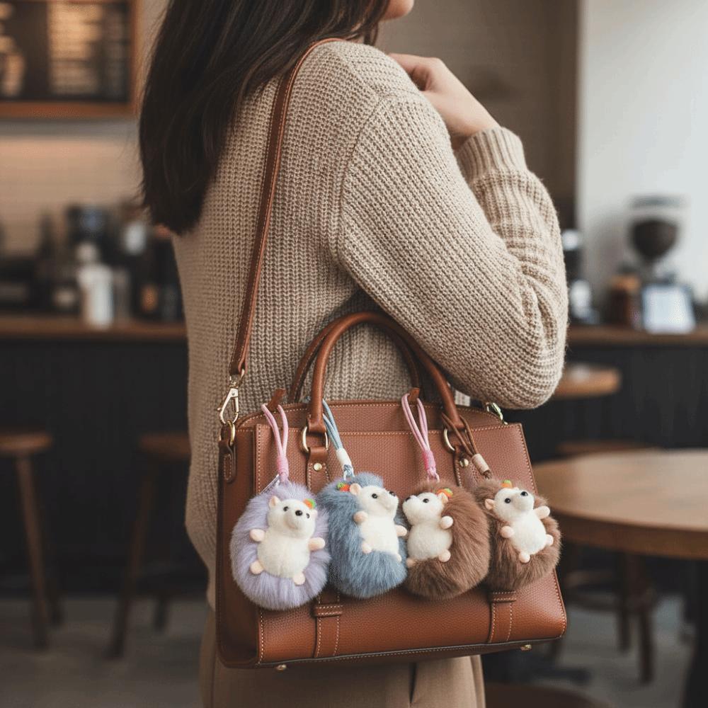 PP Cotton Hedgehog Doll Keychain Lifelike Kawaii Hedgehog Plush Pendant 14cm Stuffed Animal Hedgehog Plush Toy Phone Accessories