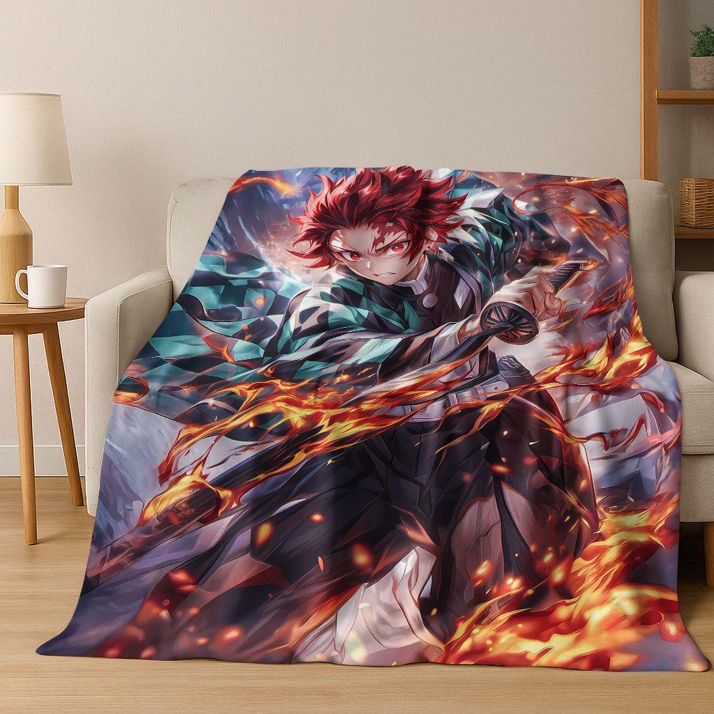 Anime Demon S-Slayer Kamado Nezuko Tanjirou Cartoon Flannel Blanket,Cozy Soft Throw Blanket for Home Bedroom Bed Sofa Cover Kids