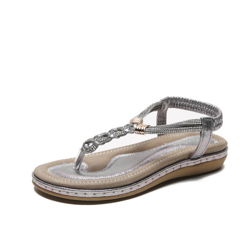 2024 Vår Strass Halkfria Böhmiska Platta Sandaler med Tårem för Kvinnor