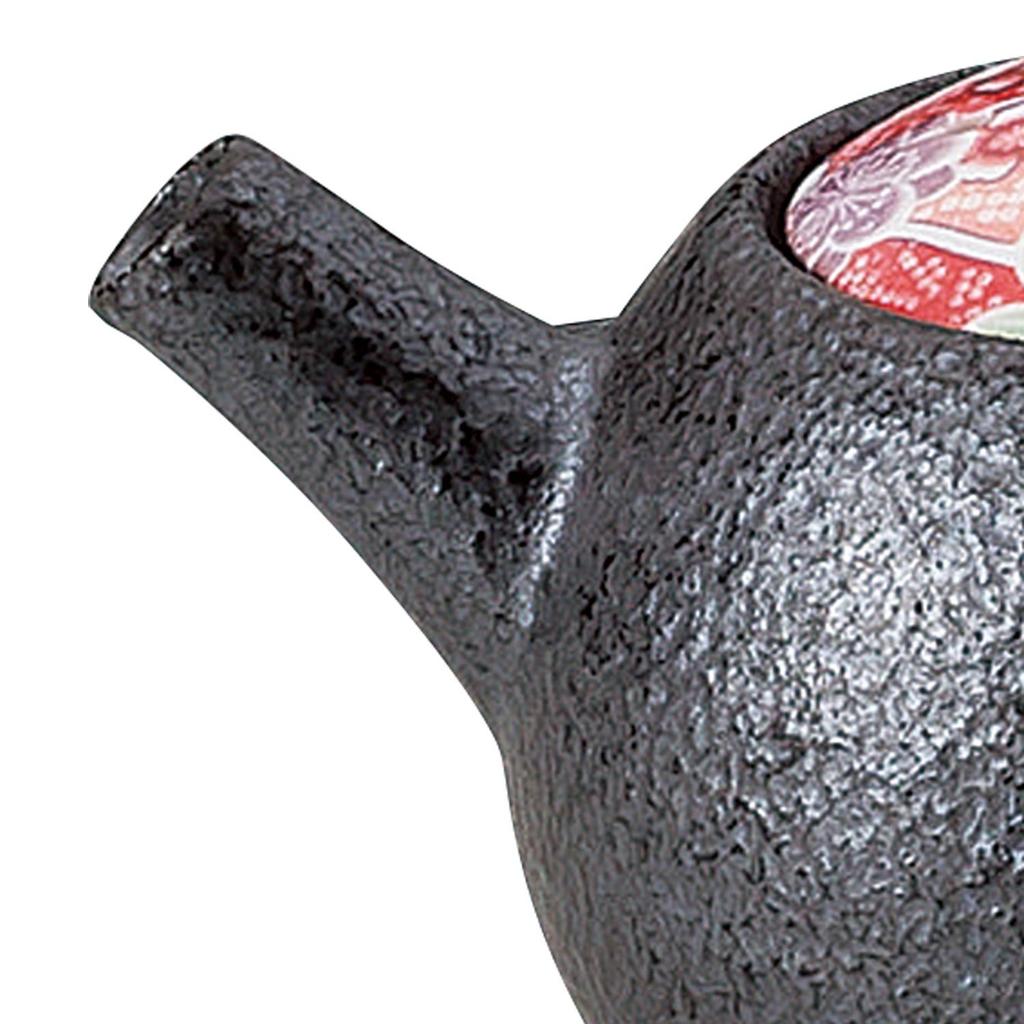 Sohogama Pottery Mini Pot Blue Pot, Beni-Yuzen (with Strainer), Black, 270ml, 483-07-083,