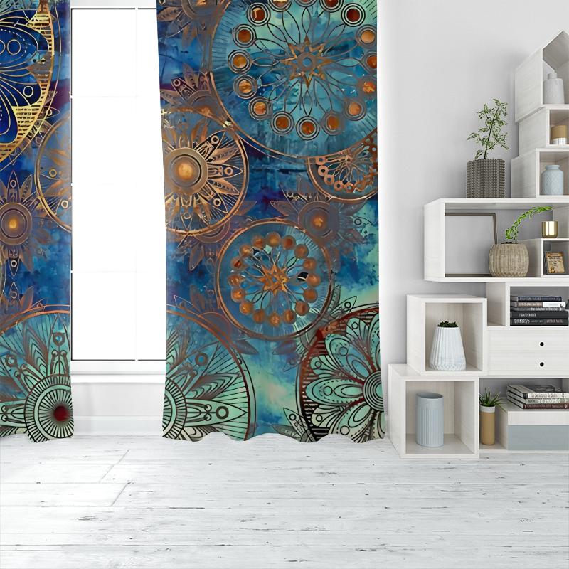 2pcs- Bohemian Round-wheel Polyester Curtains, Bathroom, Bedroom, Living Room, and Home Room Decorative Curtains