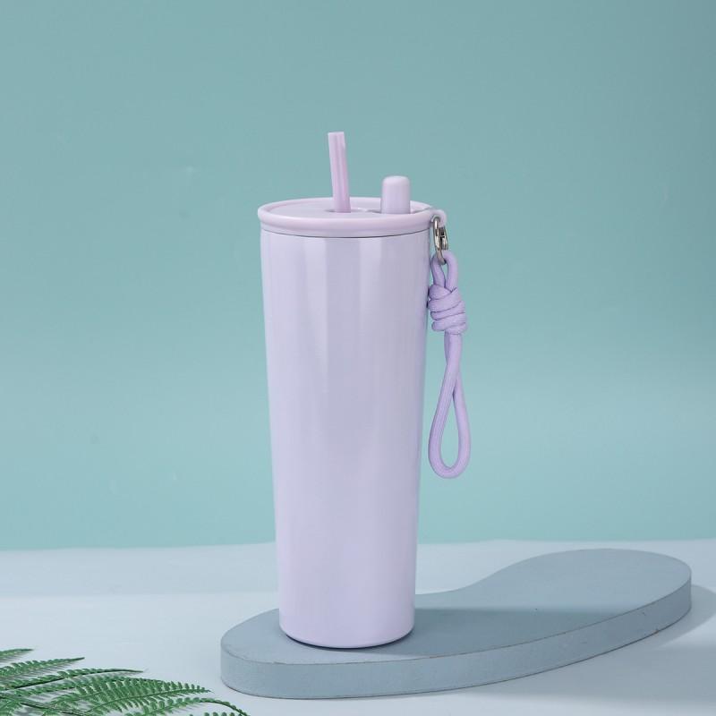 710ml Double Wall Vacuum Insulated Stainless Steel Water Bottle With Straw Carry Handle Outdoor Sports Travel