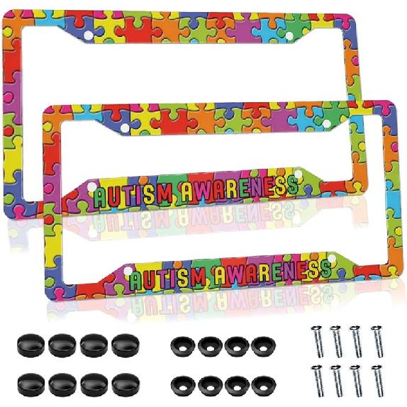 Cherry Blossom License Plate Frame Pink License Plate Cover Funny Auto Accessory Bracket Aluminum Metal Black License Plate Frames For Women Men (Set