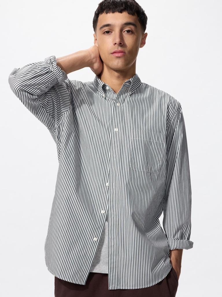Uniqlo BroAdcloth Shirt  Long Sleeve Button Down CollAr  Stripe A